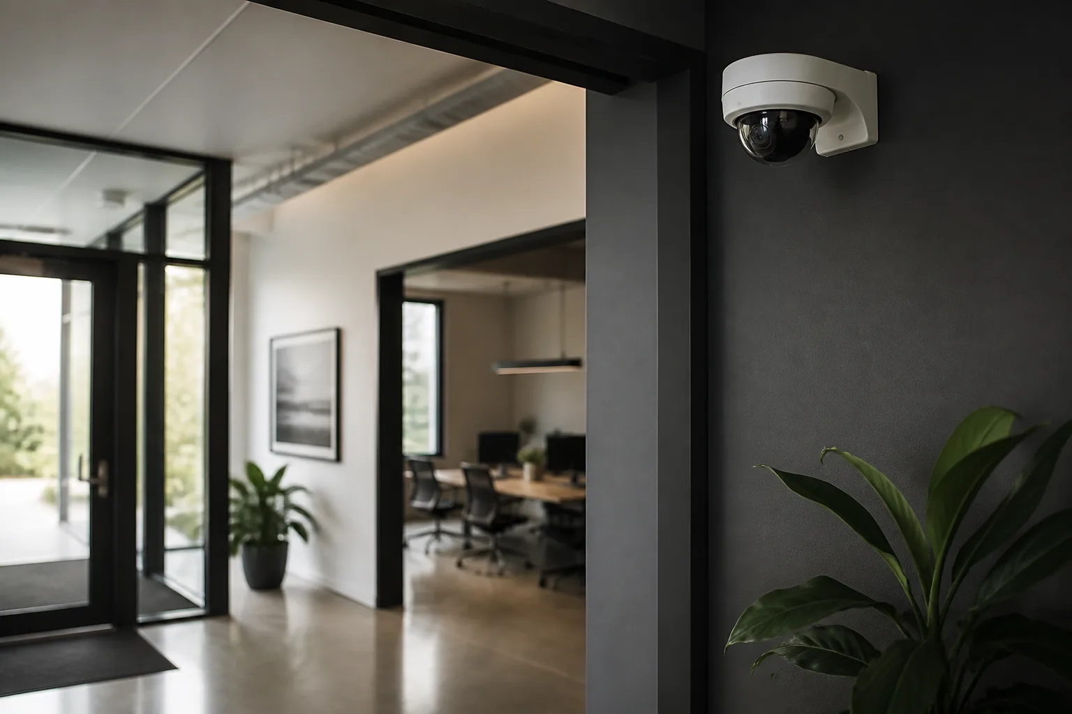 Network security camera installed in a professional small-business entry